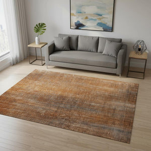 HomeRoots 5' X 8' Stylish Rust and Gray Striped Washable Area Rug with UV Protection for Indoor/Outdoor Use 648750