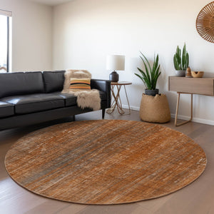 HomeRoots 8' Washable Round Rug in Rust and Gray Stripes with UV Protection for Stylish, Durable Living Spaces 648751