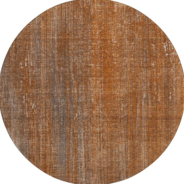 HomeRoots 8' Washable Round Rug in Rust and Gray Stripes with UV Protection for Stylish, Durable Living Spaces 648751