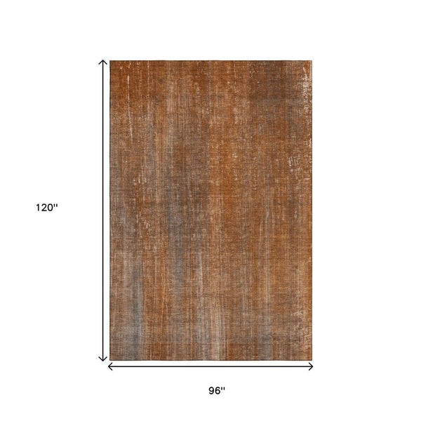 HomeRoots 8' X 10' Washable Area Rug in Rust & Gray Stripes - UV Protected, Stain Resistant & Durable Design 648752