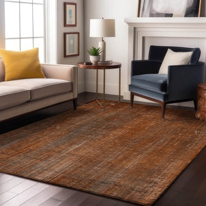 HomeRoots 8' X 10' Washable Area Rug in Rust & Gray Stripes - UV Protected, Stain Resistant & Durable Design 648752