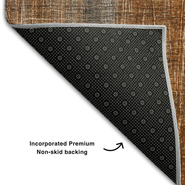 HomeRoots 8' X 10' Washable Area Rug in Rust & Gray Stripes - UV Protected, Stain Resistant & Durable Design 648752