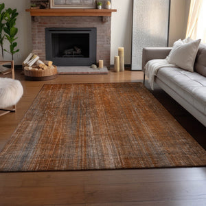 HomeRoots 8' X 10' Washable Area Rug in Rust & Gray Stripes - UV Protected, Stain Resistant & Durable Design 648752