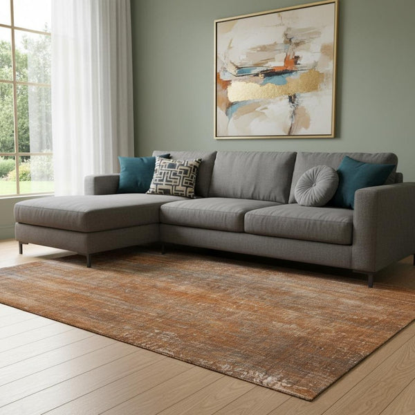 HomeRoots 8' X 10' Washable Area Rug in Rust & Gray Stripes - UV Protected, Stain Resistant & Durable Design 648752