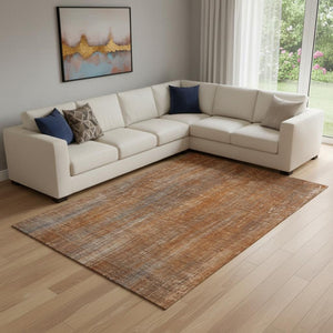 HomeRoots 10' Stylish Rust & Gray Striped Area Rug - Washable, UV-Protected, Stain-Resistant, Perfect for Families! 648754