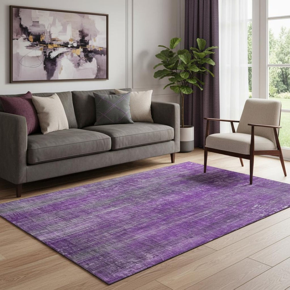 HomeRoots 5' X 8' Stylish Purple and Ivory Striped Area Rug – Washable, UV-Protected, Durable for Busy Homes 648756