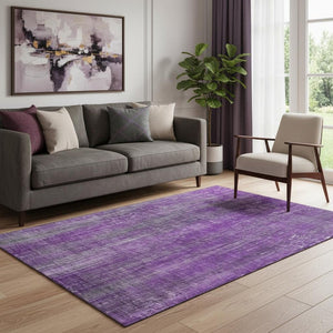 HomeRoots 5' X 8' Stylish Purple and Ivory Striped Area Rug – Washable, UV-Protected, Durable for Busy Homes 648756