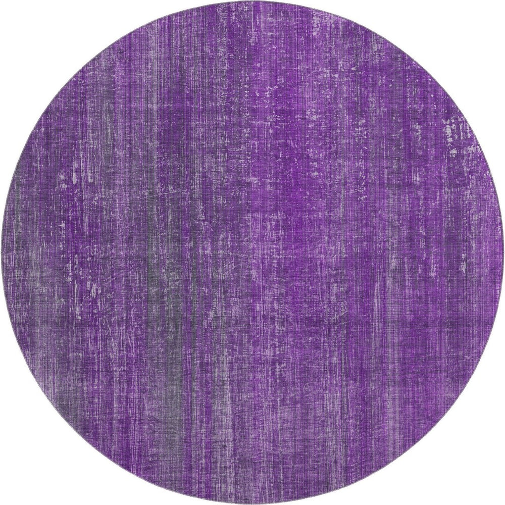 HomeRoots 8' Purple and Ivory Striped Round Rug - Washable, UV Protected, Durable, Ideal for High-Traffic Areas 648757