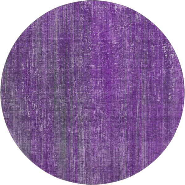 HomeRoots 8' Purple and Ivory Striped Round Rug - Washable, UV Protected, Durable, Ideal for High-Traffic Areas 648757