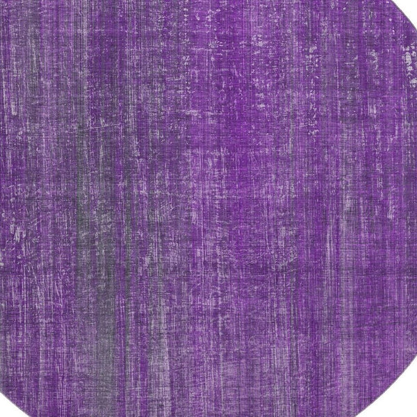 HomeRoots 8' Purple and Ivory Striped Round Rug - Washable, UV Protected, Durable, Ideal for High-Traffic Areas 648757
