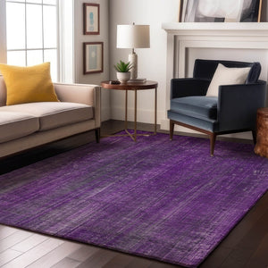 HomeRoots 8' X 10' Stylish Purple and Ivory Striped Washable Area Rug with UV Protection for Busy Homes 648758