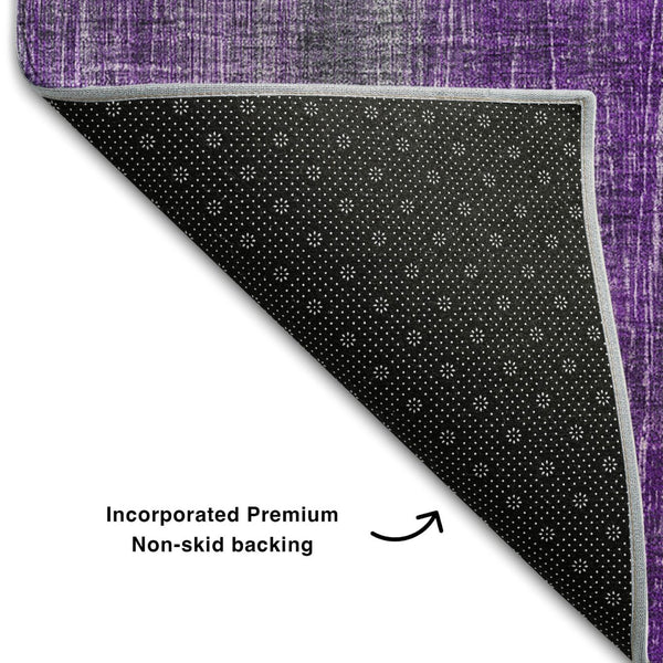 HomeRoots 9' X 12' Purple & Ivory Striped Washable Area Rug – Durable, Stain-Resistant, UV Protected Comfort! 648759