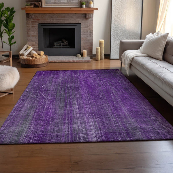 HomeRoots 9' X 12' Purple & Ivory Striped Washable Area Rug – Durable, Stain-Resistant, UV Protected Comfort! 648759