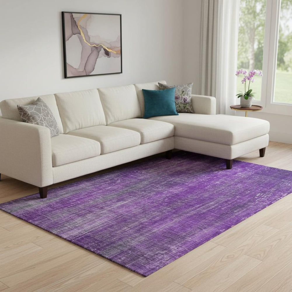 HomeRoots 9' X 12' Purple & Ivory Striped Washable Area Rug – Durable, Stain-Resistant, UV Protected Comfort! 648759
