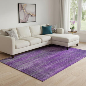 HomeRoots 9' X 12' Purple & Ivory Striped Washable Area Rug – Durable, Stain-Resistant, UV Protected Comfort! 648759