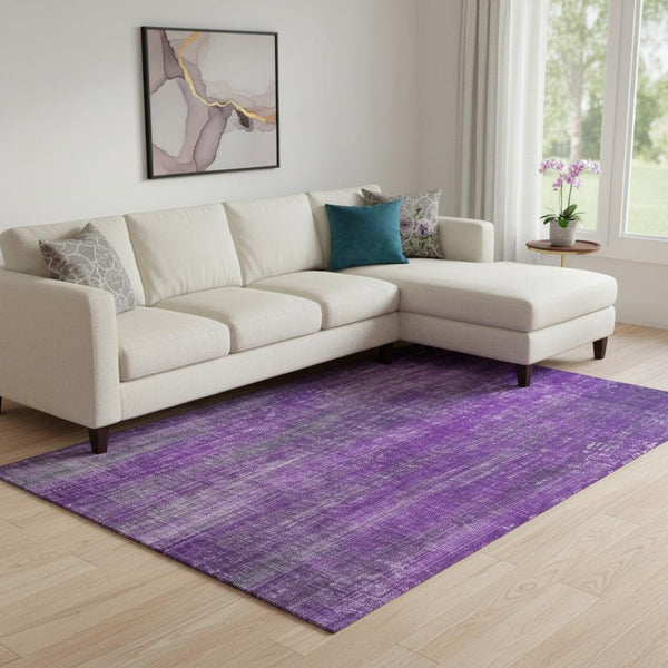 HomeRoots 9' X 12' Purple & Ivory Striped Washable Area Rug – Durable, Stain-Resistant, UV Protected Comfort! 648759