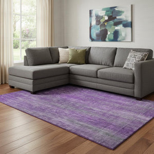 HomeRoots 10' X 14' Purple And Ivory Striped Washable Area Rug – Durable, UV-Protected, Easy-Care Style! 648760