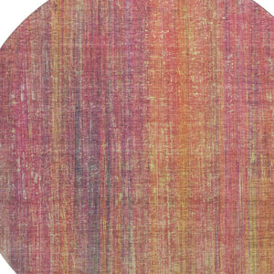 HomeRoots 8' Vibrant Red, Yellow & Orange Striped Round Rug - Washable, UV-Protected, Family-Friendly Design 648763