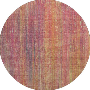 HomeRoots 8' Vibrant Red, Yellow & Orange Striped Round Rug - Washable, UV-Protected, Family-Friendly Design 648763