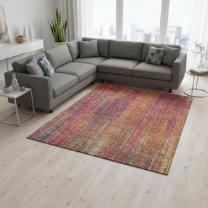 HomeRoots 8' X 10' Striped Area Rug in Red, Yellow & Orange - Washable, Stain-Resistant, UV-Protected Design! 648764