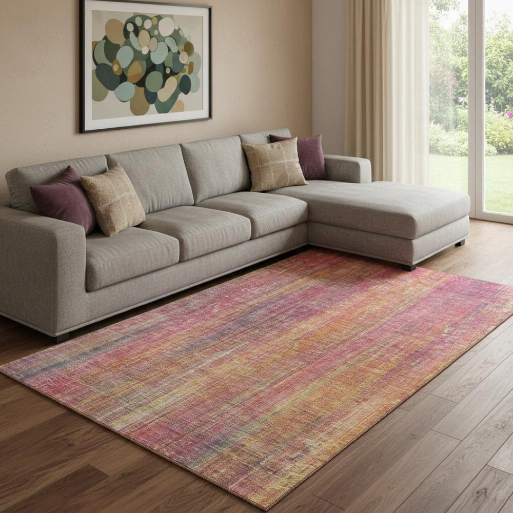 HomeRoots 9' Striped Washable Area Rug in Red, Yellow & Orange - UV Protected, Stain Resistant, Durable Design 648765