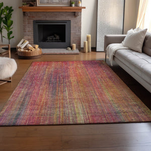 HomeRoots 10' X 14' Vibrant Red, Yellow & Orange Striped Washable Area Rug with UV Protection for Any Space 648766