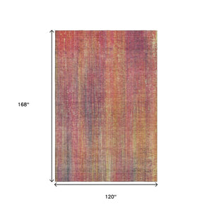 HomeRoots 10' X 14' Vibrant Red, Yellow & Orange Striped Washable Area Rug with UV Protection for Any Space 648766