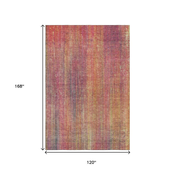 HomeRoots 10' X 14' Vibrant Red, Yellow & Orange Striped Washable Area Rug with UV Protection for Any Space 648766