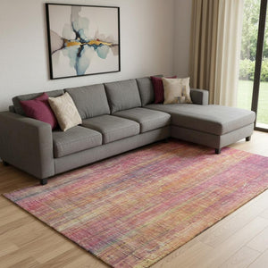 HomeRoots 10' X 14' Vibrant Red, Yellow & Orange Striped Washable Area Rug with UV Protection for Any Space 648766