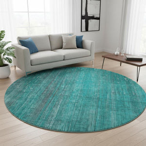 HomeRoots 8' Teal And Ivory Striped Round Rug - Durable, Stain Resistant, Washable & UV Protected for Easy Care 648769