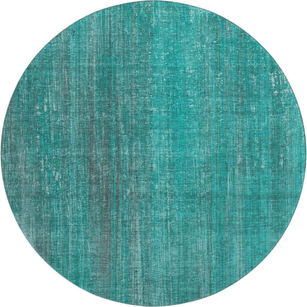 HomeRoots 8' Teal And Ivory Striped Round Rug - Durable, Stain Resistant, Washable & UV Protected for Easy Care 648769