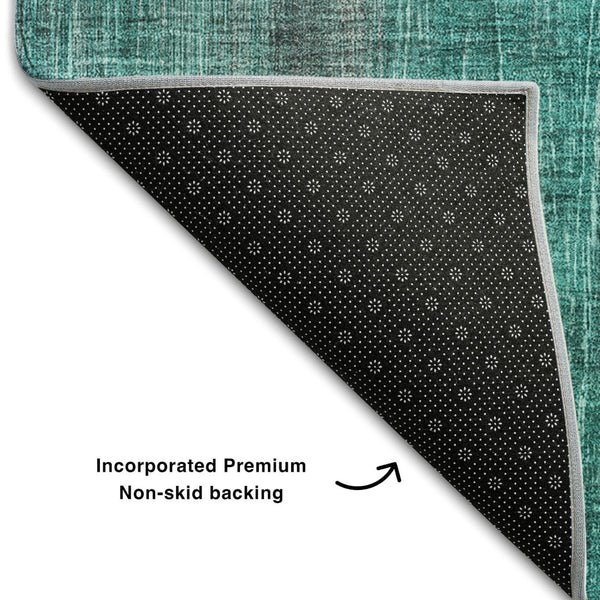 HomeRoots 8' Teal And Ivory Striped Round Rug - Durable, Stain Resistant, Washable & UV Protected for Easy Care 648769