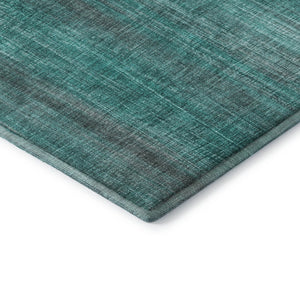 HomeRoots 8' Teal And Ivory Striped Round Rug - Durable, Stain Resistant, Washable & UV Protected for Easy Care 648769
