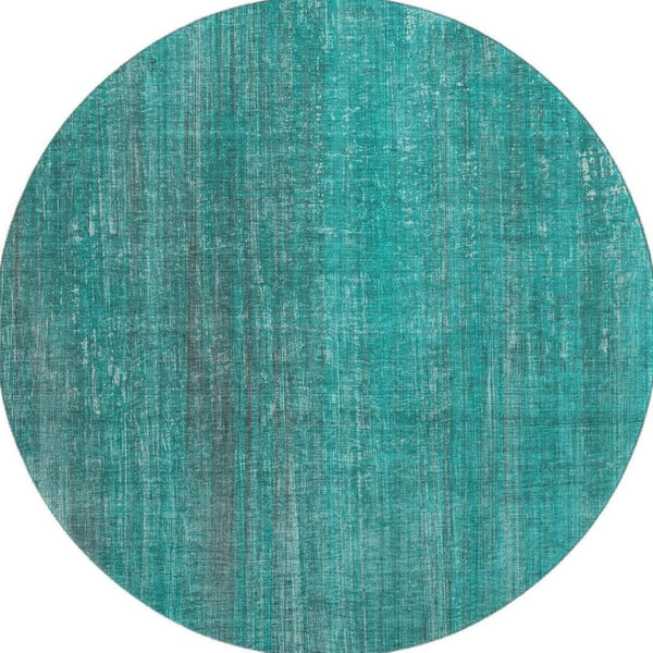 HomeRoots 8' Teal And Ivory Striped Round Rug - Durable, Stain Resistant, Washable & UV Protected for Easy Care 648769