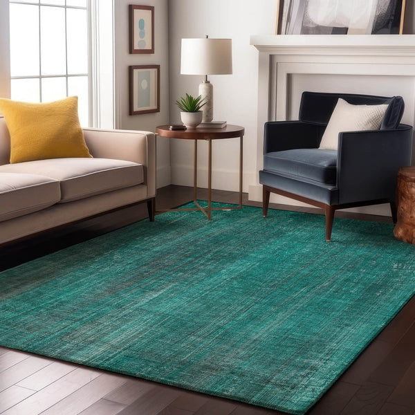 HomeRoots 8' X 10' Teal And Ivory Striped Area Rug - Washable, UV Protected, Stain-Resistant, and Stylish! 648770