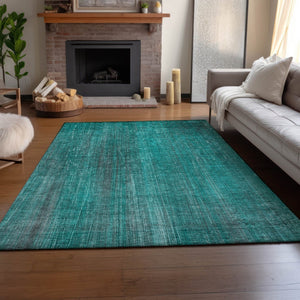 HomeRoots 8' X 10' Teal And Ivory Striped Area Rug - Washable, UV Protected, Stain-Resistant, and Stylish! 648770