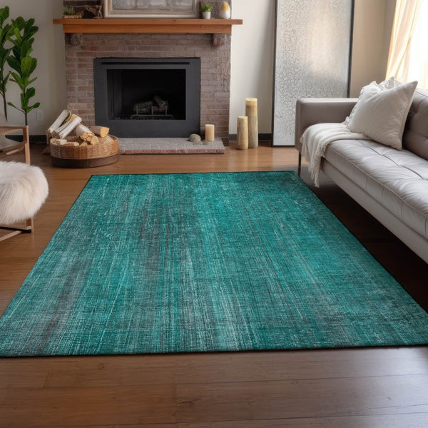 HomeRoots 8' X 10' Teal And Ivory Striped Area Rug - Washable, UV Protected, Stain-Resistant, and Stylish! 648770