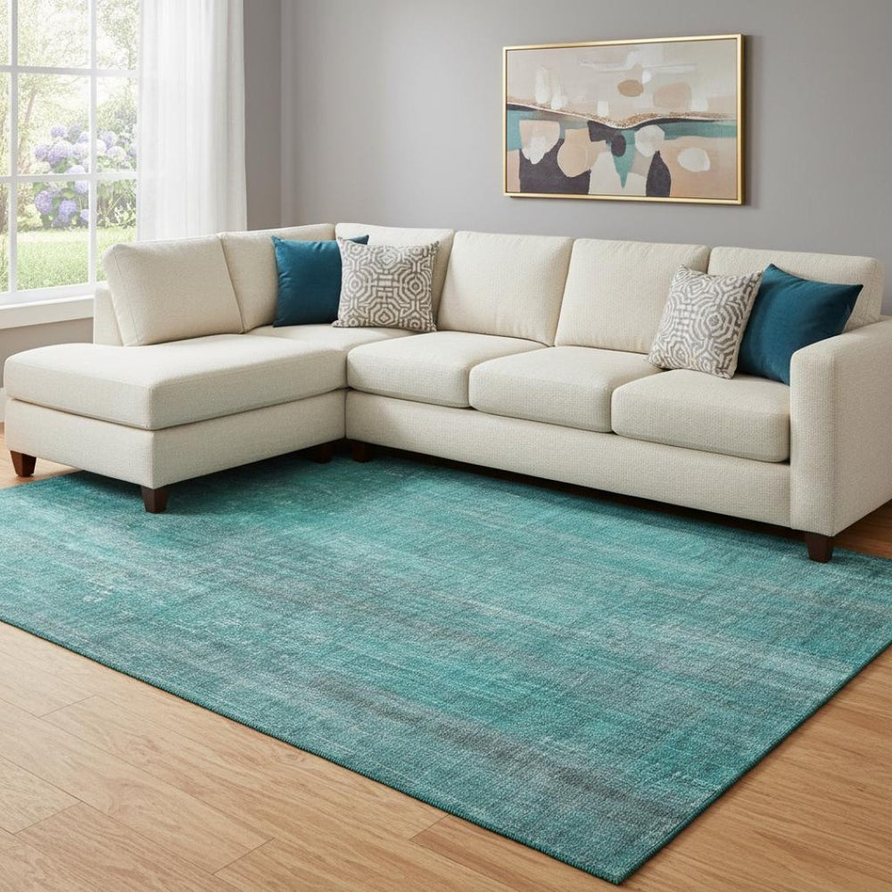 HomeRoots 8' X 10' Teal And Ivory Striped Area Rug - Washable, UV Protected, Stain-Resistant, and Stylish! 648770