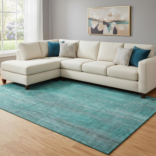 HomeRoots 8' X 10' Teal And Ivory Striped Area Rug - Washable, UV Protected, Stain-Resistant, and Stylish! 648770