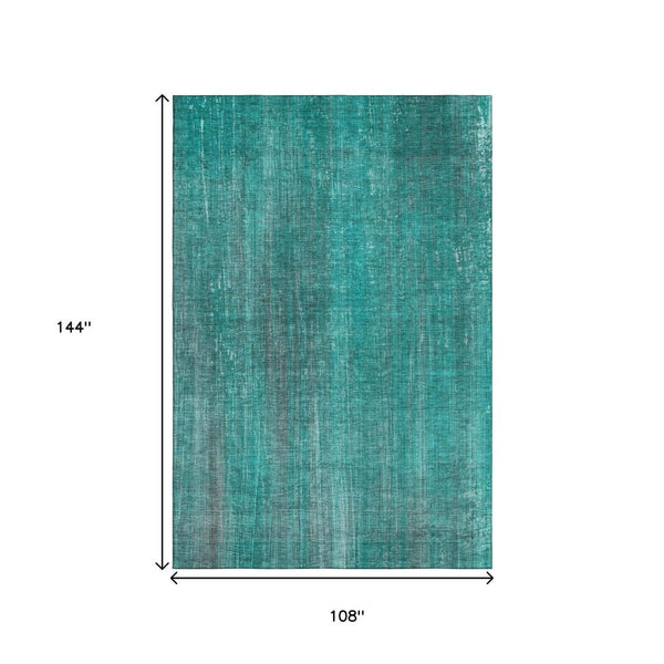 HomeRoots 9' X 12' Teal And Ivory Striped Area Rug - Durable, Stain-Resistant, UV Protected for High-Traffic Areas 648771