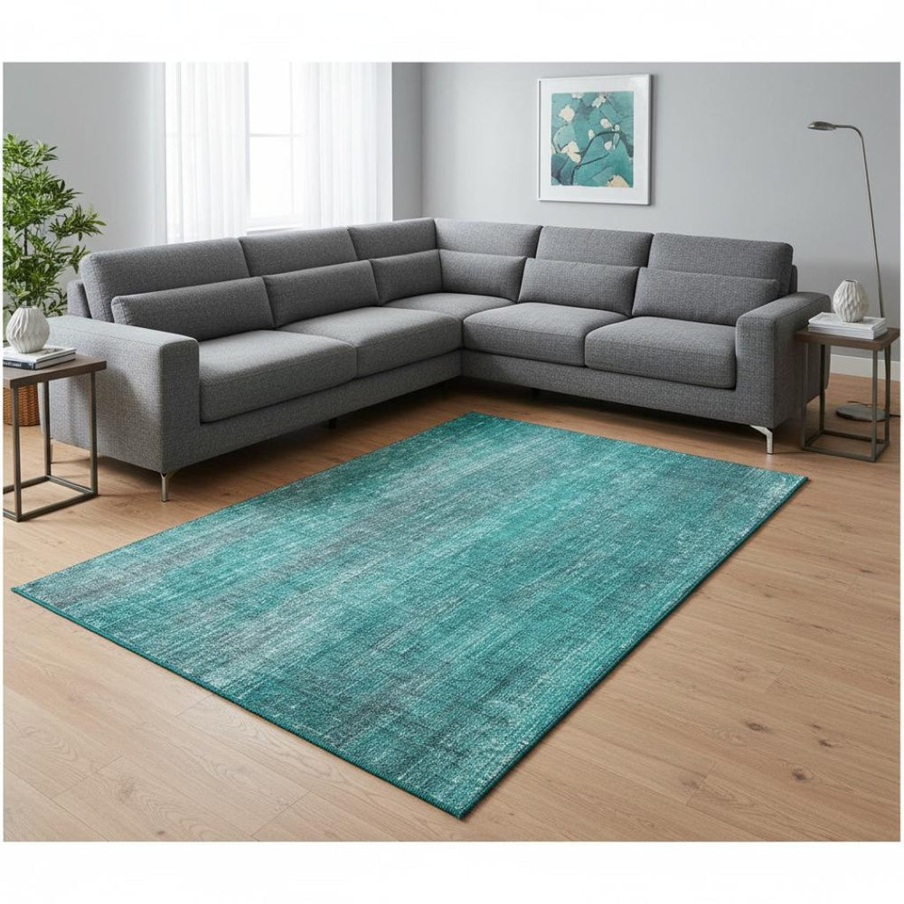 HomeRoots 10' Teal and Ivory Striped Washable Area Rug - Durable, UV Protected for High-Traffic Family Spaces! 648772