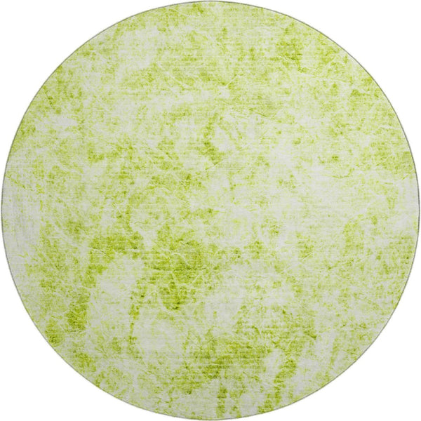 HomeRoots 8' Fern Green and Ivory Abstract Round Rug - Washable, UV Protected, Stylish for High Traffic Areas 648775