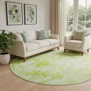 HomeRoots 8' Fern Green and Ivory Abstract Round Rug - Washable, UV Protected, Stylish for High Traffic Areas 648775