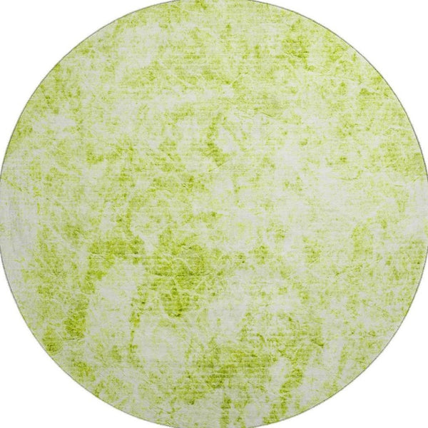 HomeRoots 8' Fern Green and Ivory Abstract Round Rug - Washable, UV Protected, Stylish for High Traffic Areas 648775