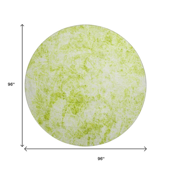 HomeRoots 8' Fern Green and Ivory Abstract Round Rug - Washable, UV Protected, Stylish for High Traffic Areas 648775