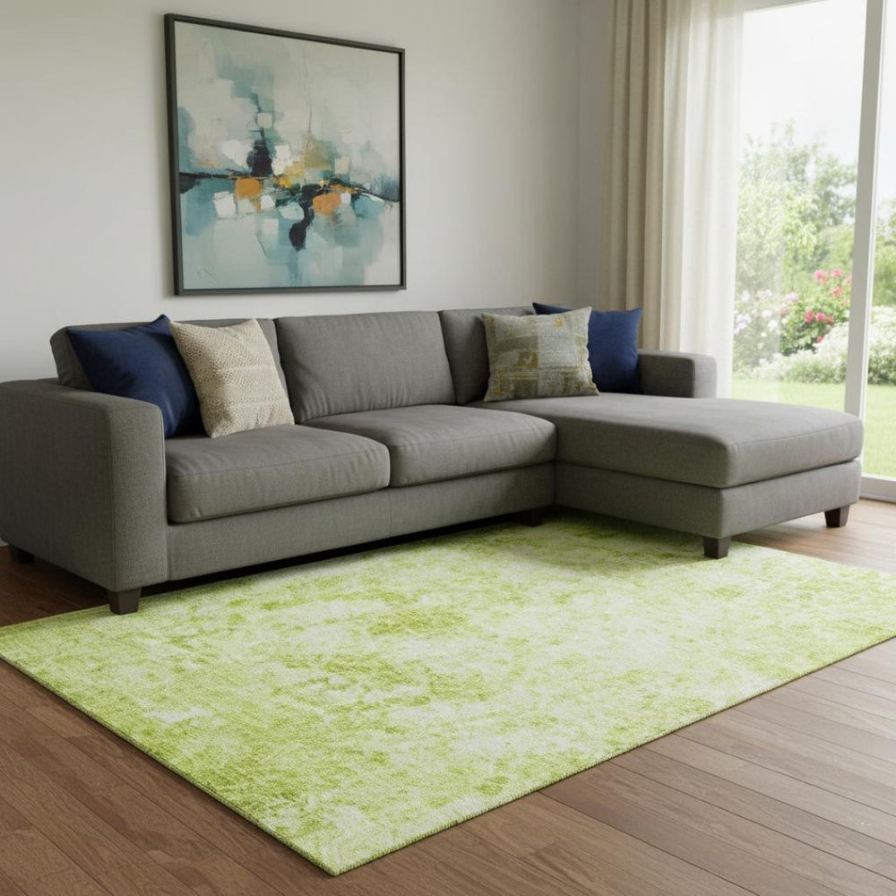 HomeRoots 8' X 10' Fern Green & Ivory Abstract Area Rug - Washable, UV-Protected, Durable for Homes with Kids & Pets 648776