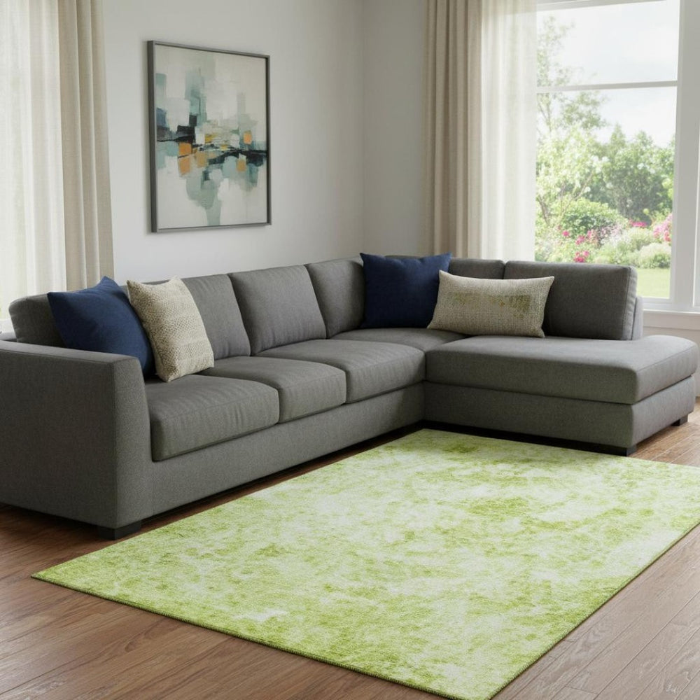 HomeRoots 9' X 12' Fern Green & Ivory Abstract Area Rug - Washable, UV Protected, Durable for High-Traffic Spaces 648777