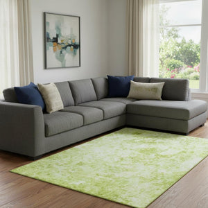 HomeRoots 9' X 12' Fern Green & Ivory Abstract Area Rug - Washable, UV Protected, Durable for High-Traffic Spaces 648777