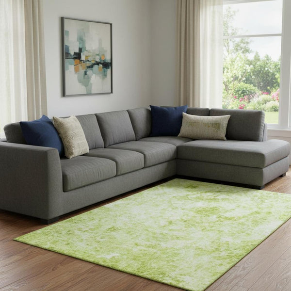 HomeRoots 9' X 12' Fern Green & Ivory Abstract Area Rug - Washable, UV Protected, Durable for High-Traffic Spaces 648777
