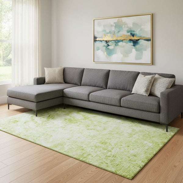 HomeRoots 10' X 14' Fern Green Abstract Area Rug - Washable, UV-Protected, Durable & Stylish for Homes 648778